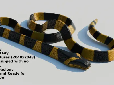 Rigged Banded Krait - Game Ready - PBR Low-poly 3D model