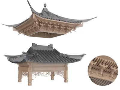 Chinese eaves Low-poly 3D model