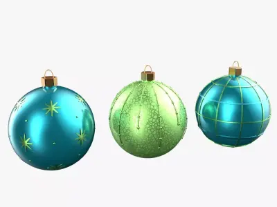 Christmas Tree Ornament Set4 - Turquoise Green  Low-poly 3D model