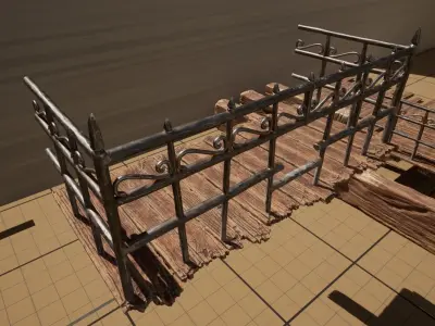 Wooden beams planks floor and balcony pack Low-poly 3D model