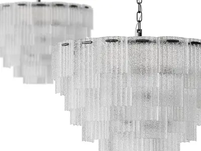 Round pendant chandelier made of ribbed glass light 3D model