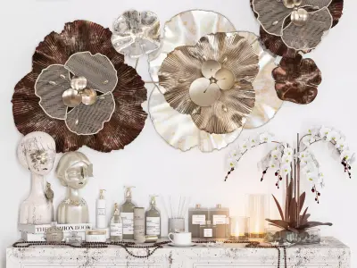 decorative set shelf with flowers Low-poly 3D model
