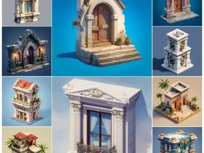 Stylized Various Architecture Elements Set 1 3D model