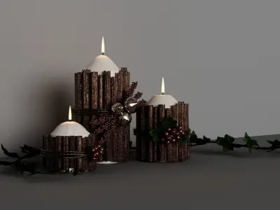 Christmas Candle leaf green wooden Corona 3D model