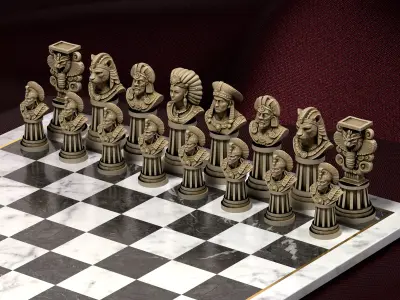 Aztec Mythology Chess Pieces Set of 6 - Quetzalcoatl Jaguar STL 3D print model