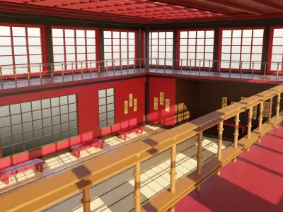 Japanese Dojo Low-poly 3D model
