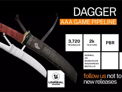 Game ready 3D fighting knife dagger Free low-poly 3D model