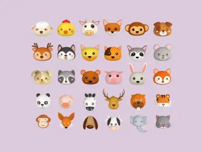 Animal Head Pack 001 Low-poly 3D model