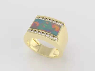 Signet Ring Model Opal Inlay and Channel Set Diamonds 3D print model