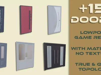 15 Doors Pack - GameReady And LowPoly Free low-poly 3D model