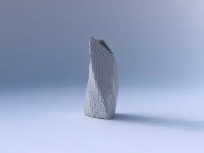 Vase twist tipped triangle with diagonal grid plates 3D print model