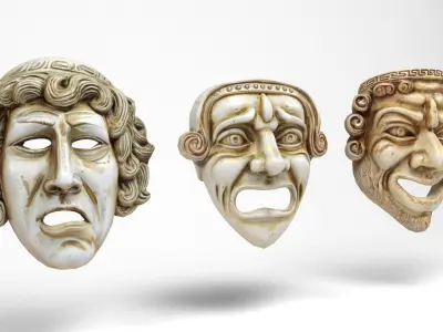  Greek theater masks 2 Low-poly 3D model