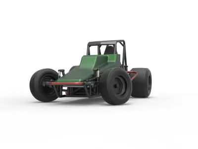 Vintage Sprint car while turning Scale 1 to 25 3D print model
