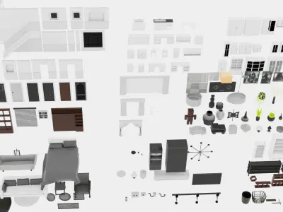 Modular asset modern house Low Poly PSX - LQ Low-poly 3D model