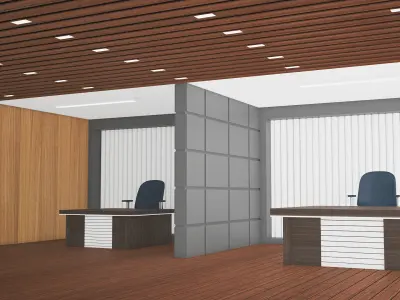 office with chairs and wood paneling 3D model