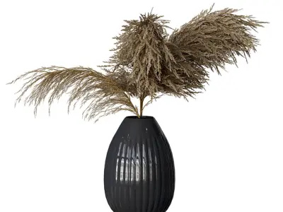 Reed Set vase with dried grass in it 3D model