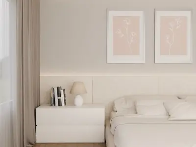 Minimalist beige neutral bedroom architectural visualization Free 3D model
