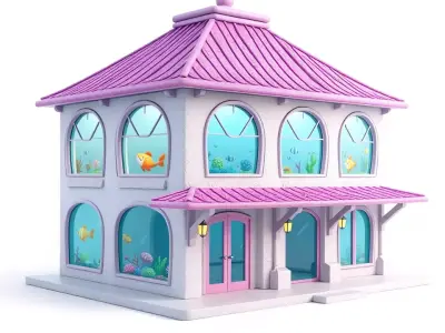 Whimsical Aquarium Building model pack Low-poly 3D model