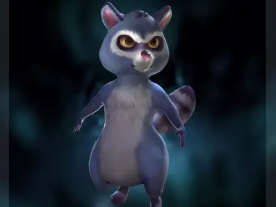 Game-ready raccoon animated Low-poly 3D model