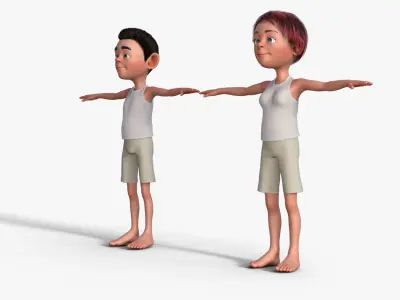 Cartoon Boy and Girl 3D Model 3D model