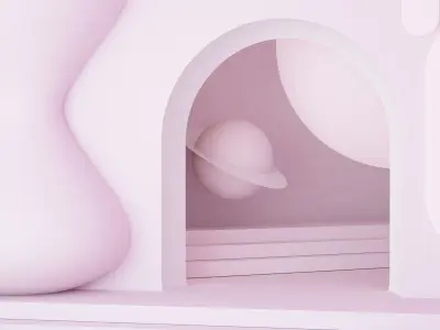 Scene with arch corridor and shape decorative elements 3D model
