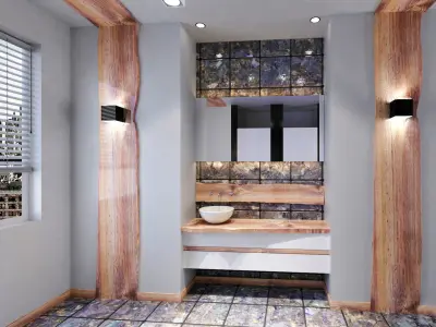 Luxury Wooden Bathroom Scene - Ready to Render 3D model