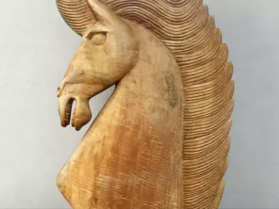 Large Wood Carved Horse Head 3D model