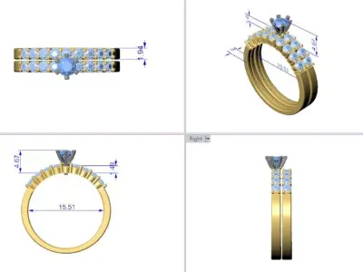 Two Tone Diamond Engagement Ring Set 3D Model STL 3DM 3D print model