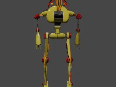 Old yellow robot worker Free low-poly 3D model