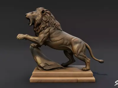 Lion Statue V10 Low-poly 3D model