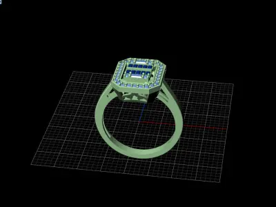 Wedding Ring with baguette and round gemstone 3D print model