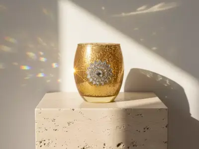 Luxury Golden Candle Holder  Crystal Sunburst Votive 3D model