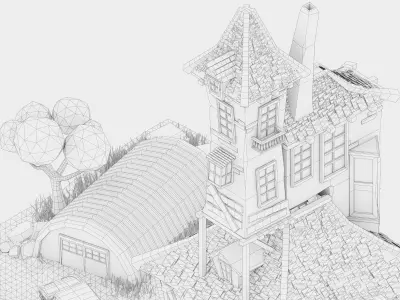 low poly Gameasset3 house with car Low-poly 3D model