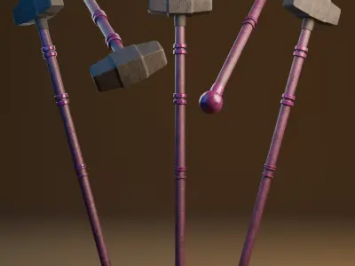 War hammer with a heavy stone hammerhead Free low-poly 3D model