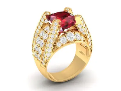 Luxury Ruby Diamond Statement Ring for Men 158 3D print model