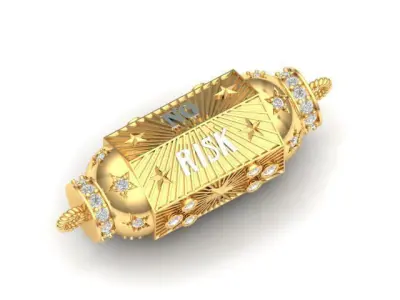 No Risk No Glory gold locket necklace with diamonds 3D print model