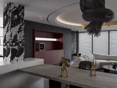 Modern living room dining room interior scenes  3D model 24