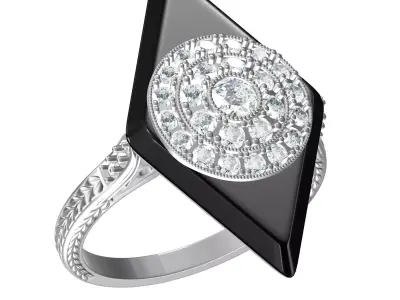 Unique Black Onyx Stone Art Deco Ring 3D print model