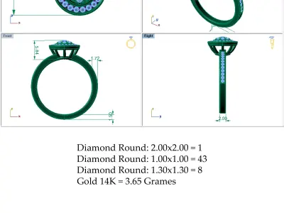 Halo One Stone Big Size Diamond Ring 3D print model