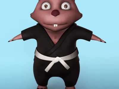 Cartoon karate Wombat Low-poly 3D model