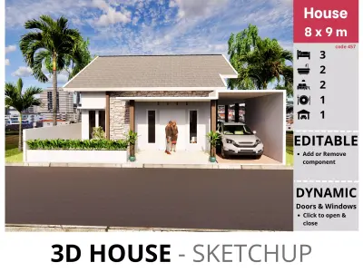 House 8x9m code 457- Sketchup 3D model 3D model 3D model