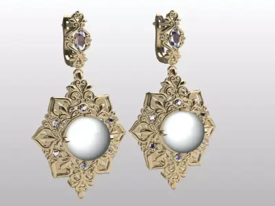 royal art deco pearl earrings 3D print model