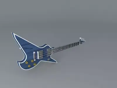 A blue shark shaped guitar Free 3D model