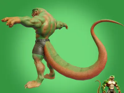 Humanoid Reptile  Low Poly Game Ready 3D Model Low-poly 3D model