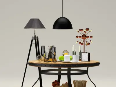 Decorative set - 5 coffee table and lamp 3D model