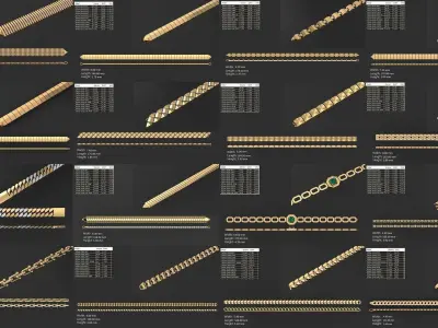 Ultra light shiny gold bracelets 54pcs 3D Model Pack