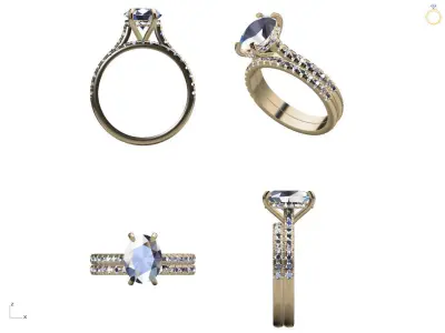Engagement ring with wedding band 3D print model