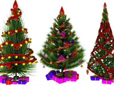Christmas Wreath and christmas tree collection 3D model