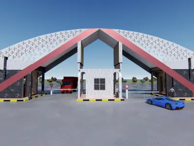 Gate entrance to parking lot Low-poly 3D model