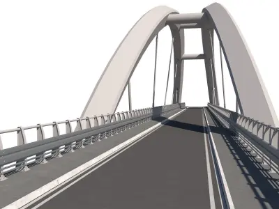 cable-stayed suspension bridge with arch structure 3D model